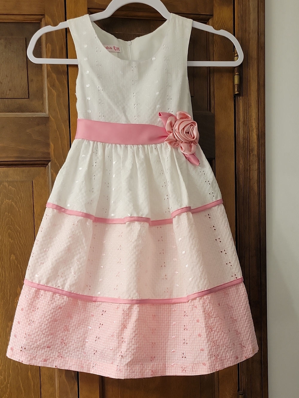Jessica Ann White and Pink Floral Sash Party Dress